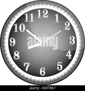 Silver vector wall clock with black face Stock Vector