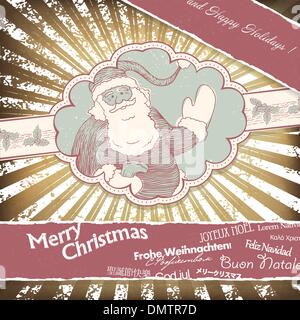 Retro Santa Claus greetings in different languages. Christmas ba Stock Vector