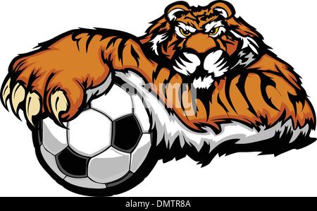 Tiger Mascot with Soccer Ball Vector Illustration Stock Vector