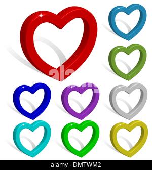 Collection of colored 3d vector hearts with shadows isolated on Stock Vector
