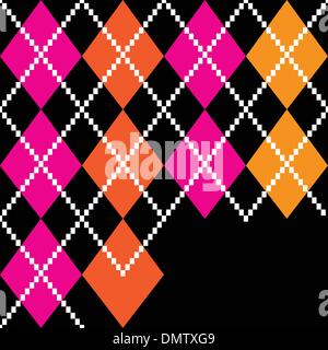 Retro colorful argile pattern - orange and pink on black background Stock Vector