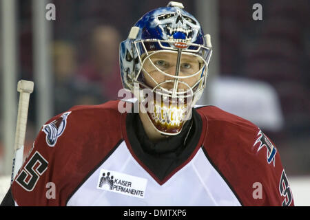 20 November 2009: Lake Erie Monsters goalie Trevor Cann (35) during the  second period. The Marlies defeated the Monsters 7-1 in this American  Hockey League game played at Quicken Loans Arena in