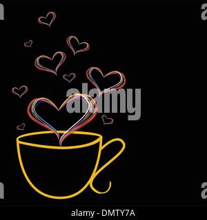 Vector illustration of Love with coffee cup and hearts shape in Stock Vector