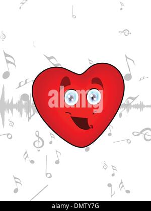 Illustration of a Heart listening music with headphone on seamle Stock Vector