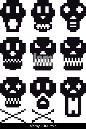 pixel skulls, vector Stock Vector