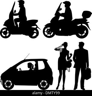 several people on a street - vector silhouettes Stock Vector