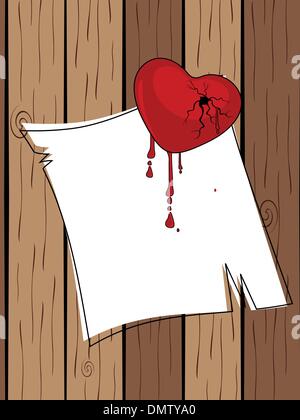 Broken heart stick with blank paper on wooden. Vector illustrati Stock Vector