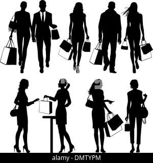 several people, shopping - vector silhouettes Stock Vector