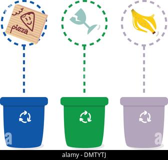 Colorful recycle bins isolated on white background Stock Vector