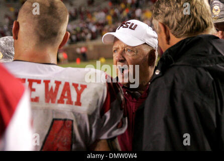 Sept. 12, 2009 - Tallahassee, Florida, U.S - 12 September 2009: Florida State Head Coach Bobby Bowden speaking after the game. The Florida State Seminoles won 19-9 in this night game at Doak S. Campbell Stadium in Tallahassee, FL. (Credit Image: © Southcreek Global/ZUMApress.com) Stock Photo