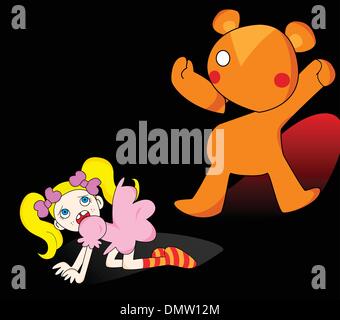 Girl and Horror Teddy Bear Stock Vector