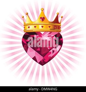 Crystal heart with crown Stock Vector