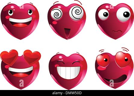 Set of heart shape emoticons Stock Vector