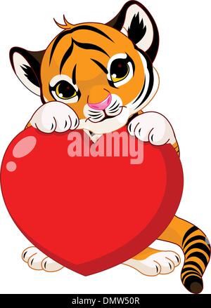 Cute  tiger cub holding heart Stock Vector