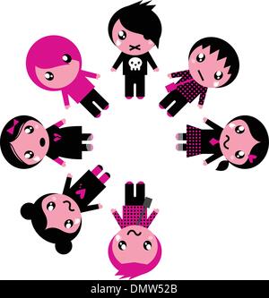 Emo kids circle isolated on white Stock Vector