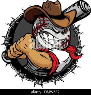 Cartoon Cowboy Baseball Face Holding Baseball Bat Stock Vector