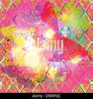 butterflies on colored grunge decorative background Stock Vector