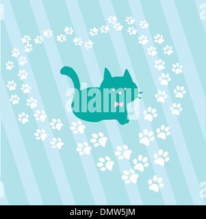 card with cat and heart shaped paws Stock Vector