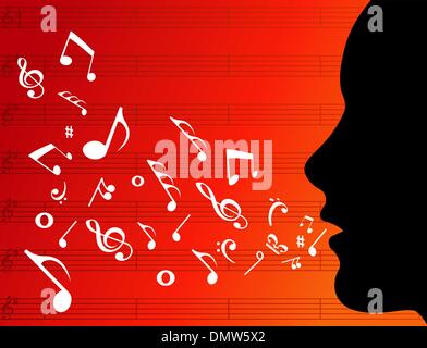 Woman head silhouette with music notes Stock Vector