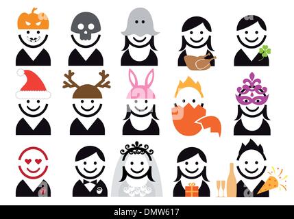 holiday people icon set, vector Stock Vector