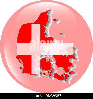 Three dimensional map of Denmark in Danish flag colors. Stock Vector