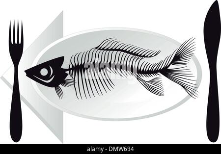 fish bones on plate, vector Stock Vector