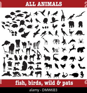 all animals big collection fish-birds-wild and pats Stock Vector