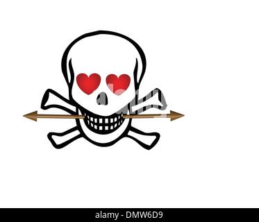 skull with hearts and arrow Stock Vector