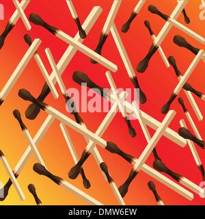 burned matches on flamed background Stock Vector