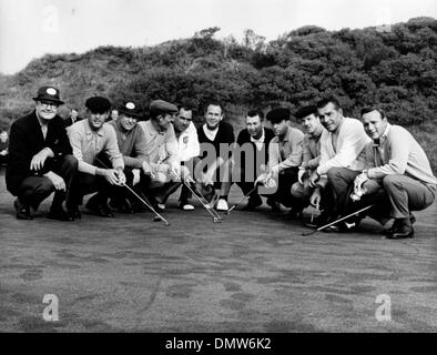 Oct. 6, 1965 - London, England, U.K. - Golfers who will compete in the British Open's Ryder Cup from American team, (L-R) BYRON NELSON, TOMMY JACOBS, BILLY CASPER, DON JANUARY, JOHNNY POTT, TONY LEMA, KEN VENTURI, DAVE MARR, GENE LITTLER, JULIUS BOROS and ARNOLD PALMER.  (Credit Image: © KEYSTONE Pictures USA/ZUMAPRESS.com) Stock Photo