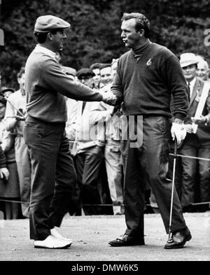 Oct. 14, 1967 - London, England, U.K. - United States Golfer ARNOLD PALMER won the PIccadilly World Match-Play championship at Wentworth. PICTURED: PETER THOMSON congratulating Arnold Palmer on beating him.  (Credit Image: © KEYSTONE Pictures USA/ZUMAPRESS.com) Stock Photo