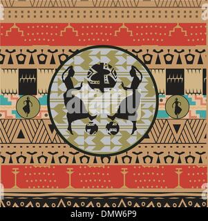 ethnic background with medalion and dancers Stock Vector