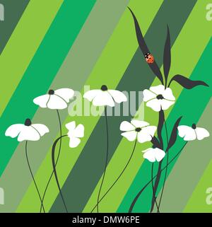 flowers and lady bug on spring card Stock Vector