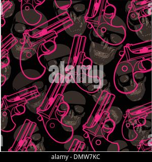 guns and skulls on black background Stock Vector