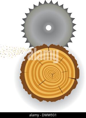 vector  saw, tree slice and sawdust Stock Vector