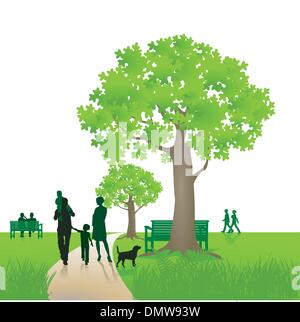 In Family Park Walking Parents With Child Vector Stock Vector Image ...