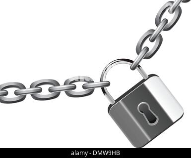 vector illustration of metal chain and padlock Stock Vector