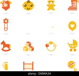 Vector orange Icons collection for baby isolated on white Stock Vector