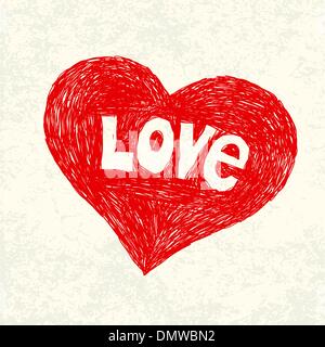 Heart symbol with love word on old paper. Vector illustration, E Stock Vector