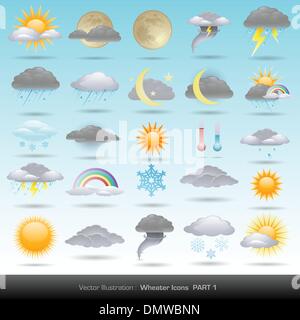 Vector Collection of Weather Icons in blue flat design style Stock ...