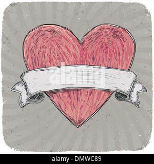 Retro styled tattoo heart with ribbon for your text. Layered. Ve Stock Vector