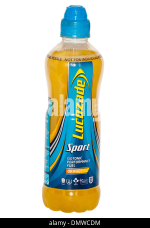 Bottle Of Orange Lucozade Sport Isotonic Drinks Stock Photo