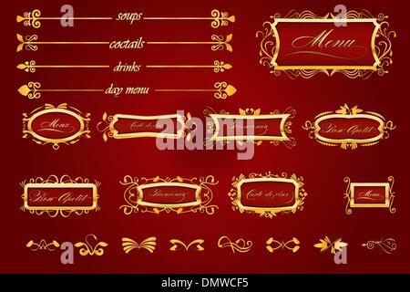 Royal Red Restaurant menu with caligraphic elements Stock Vector