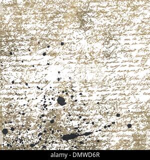 Abstract handwriting on old crumpled vintage paper with ink splu Stock Vector