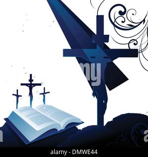 Holy bible and jesus on the cross background Stock Vector