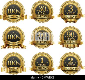 Vector set of 100% guarantee golden labels Stock Vector