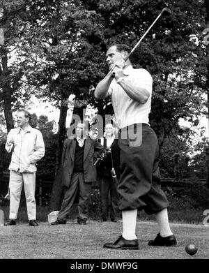 May 24, 1962 - London, England, U.K. - Group Captain DOUGLAS BADER (February 21, 1910 - September 5, 1982) famous legless war hero, drives off from the first tee during a golf championship. He was a Royal Air Force fighter ace during World War II.  (Credit Image: © KEYSTONE Pictures USA/ZUMAPRESS.com) Stock Photo
