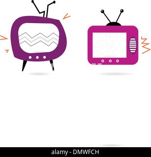 Old retro pink TV collection isolated on white Stock Vector