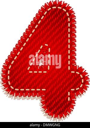 Digit from red textile alphabet Stock Vector