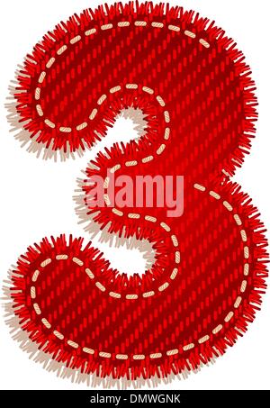 Digit from red textile alphabet Stock Vector